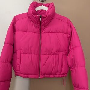 Hollister cropped puffer Jacket hot pink